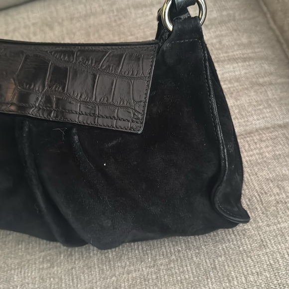 Vintage Furla Black Suede And Emboseed Crocodile Leather Shoulder Bag - Picture 10 of 14